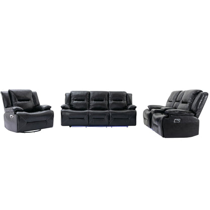 Home Theater Recliner Set Manual Recliner Chair With A LED Light Strip Two Built-In Cup Holders For Living Room