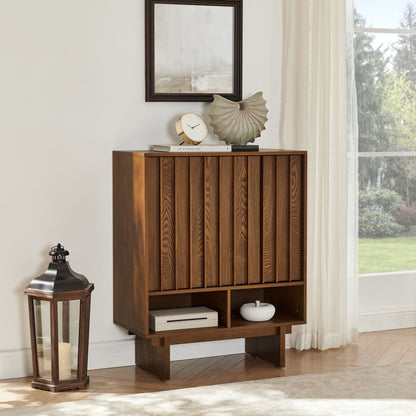 Sideboard Buffet Cabinet With Grille Slat Design With 3 Doors And Adjustable Shelves