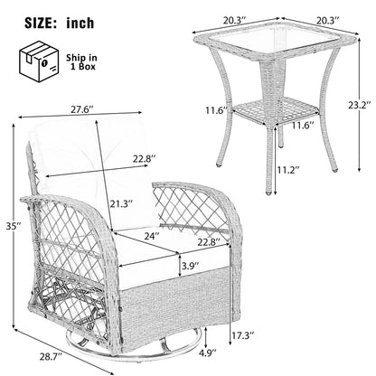 3 Piece Outdoor Chair & Table Set Chat Set, 2 Person Rattan Seating Group