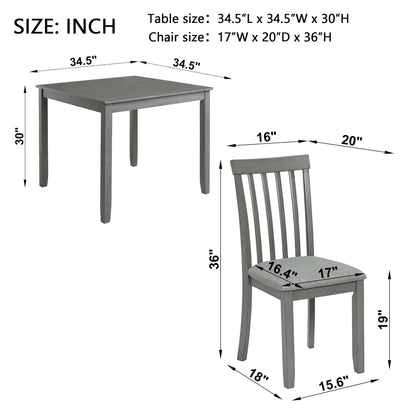 5 Piece Modern Dining Set, Square Wooden Dining Table With 4 Upholstered Chairs For Kitchen, Dining Room - Gray