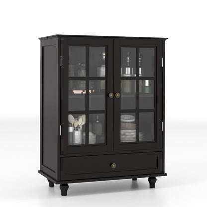 Minimalist Buffet Cabinet With Double Glass Doors And Drawer