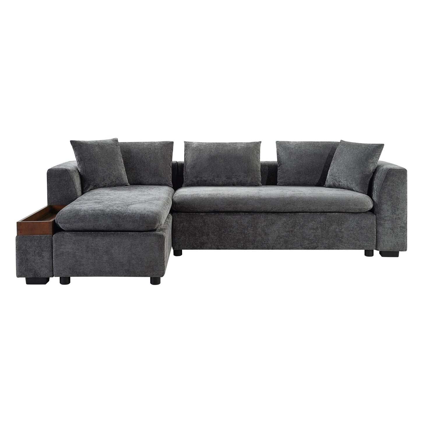 Modern L Shaped Sectional Sofa With Chenille Upholstery And Wooden Storage