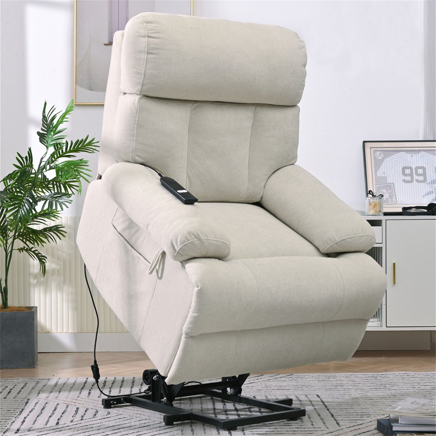 Oversized Power Lift Recliner Chai With Remote Control, Side Pocket, Spacious Seat