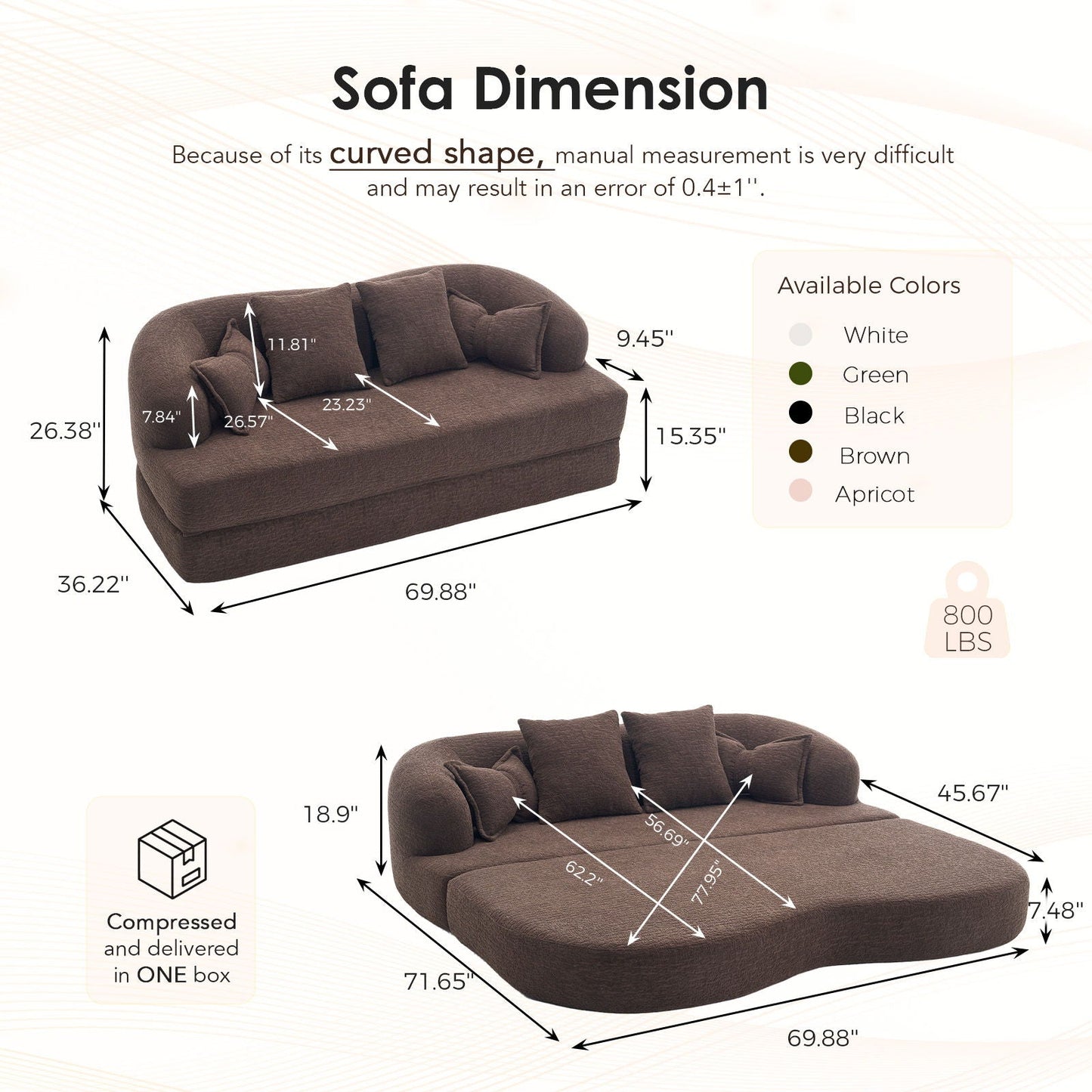 Foldable Sofa Bed, Boneless Couch Convertible Sleeper With 4 Pillows