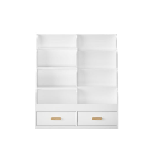 Bookshelf With 2 Storage Drawers, Front Facing Bookcase And Toy Organizer, Multi Tier Reading Shelf - White