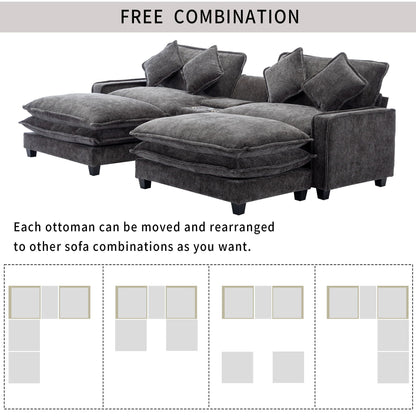 Modern Sectional Sofa With Removable Ottomans, USB Ports