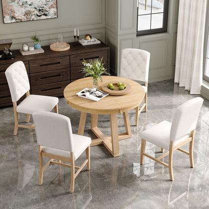 Dining Set With Leaf Round Table And 4 Upholstered Chairs