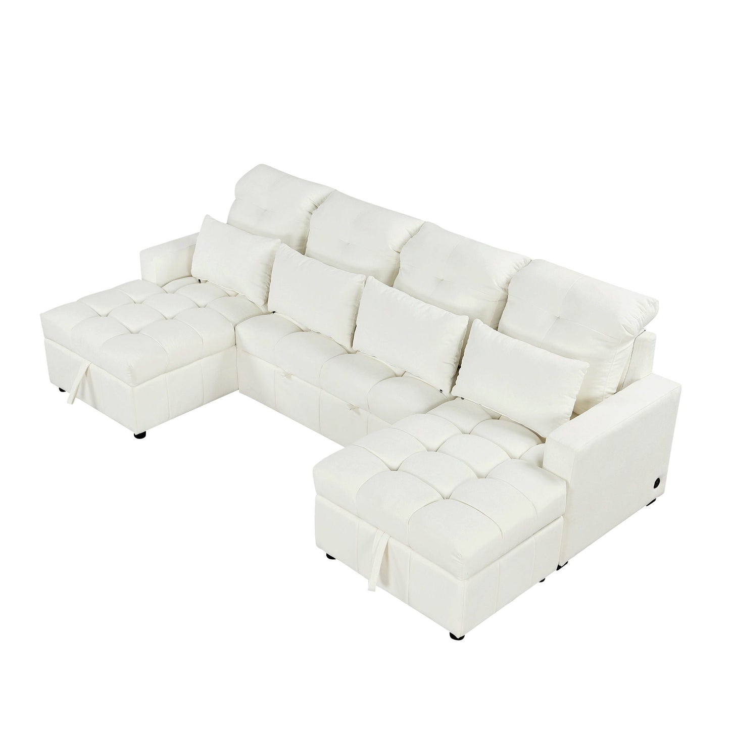 Oversized U-Shaped Versatile Sectional, Pull-Out Sofa Bed With Double Storage Chaise Lounges And 2 USB Ports For Living Room
