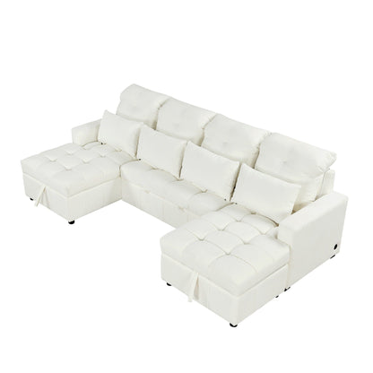 Oversized U-Shaped Versatile Sectional, Pull-Out Sofa Bed With Double Storage Chaise Lounges And 2 USB Ports For Living Room