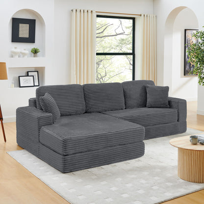 Modern Minimalist L Shape Modular Sectional Sofa, Corduroy Couch