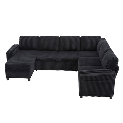 Convertible U-Shaped Sectional Sofa Bed With USB Ports And Storage