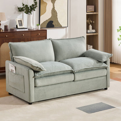 Modern Loveseat Sofa, Upholstered Couch With Side Storage Pockets