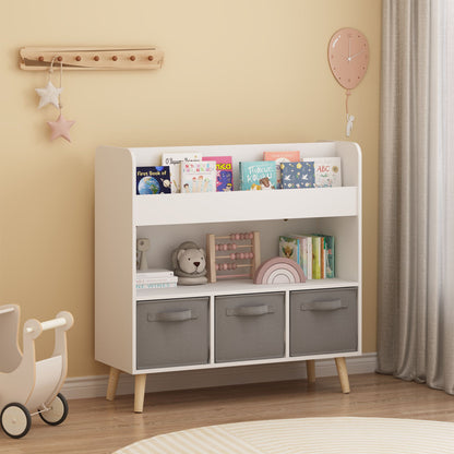 Bookshelf With 3 Bins, Storage Shelf For Toys And Books