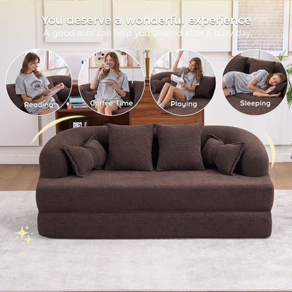 Foldable Sofa Bed, Boneless Couch Convertible Sleeper With 4 Pillows