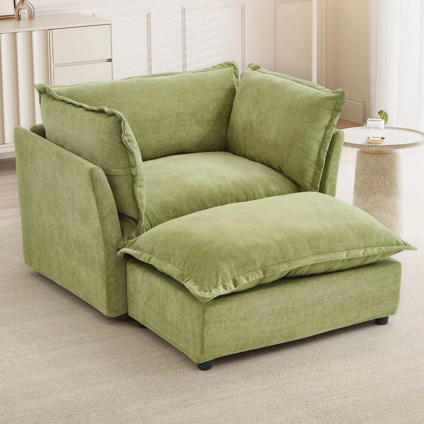 Modern Armchair Sofa With Movable Ottoman
