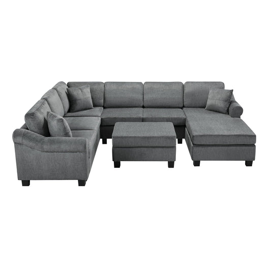 Contemporary U - Shaped Sectional Sofa With Movable Storage Ottoman