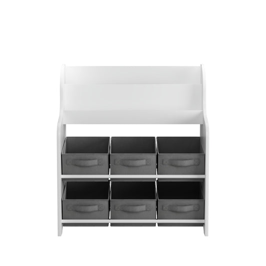 Bookshelf With 6 Storage Bins, Multi Functional Children's Bookcase And Toy Organizer - White