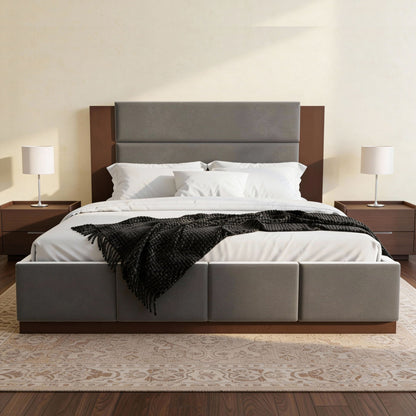 Modern Upholstered Platform Bed With Extended Headboard