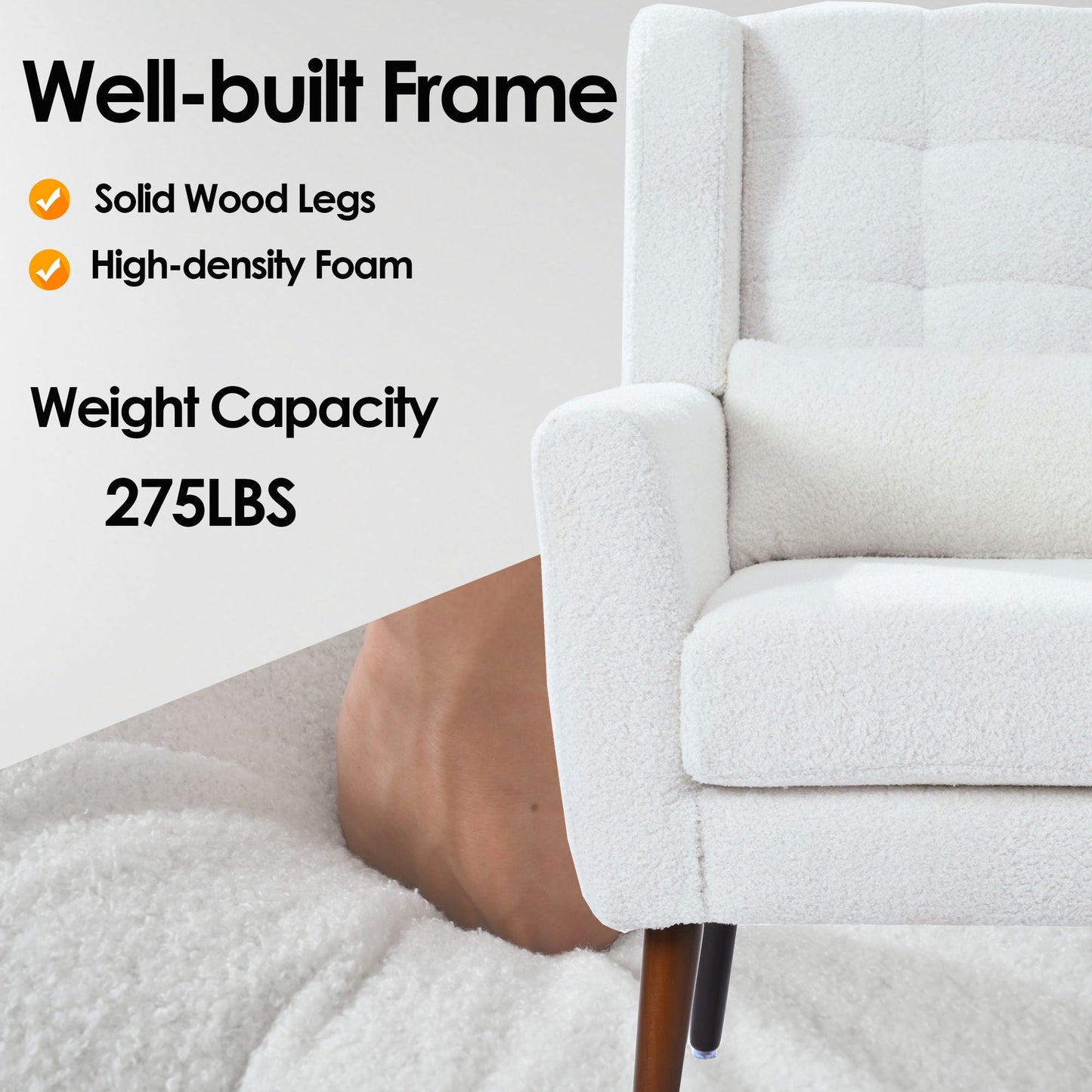 Modern Accent Chair, Arm Chairs For Living Room, Upholstered Mordern Armchair, Comfy Soft Padded Lounge Chair In Small Space, Bedroom, With Pillow, Solid Wood Leg