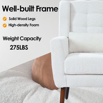 Modern Accent Chair, Arm Chairs For Living Room, Upholstered Mordern Armchair, Comfy Soft Padded Lounge Chair In Small Space, Bedroom, With Pillow, Solid Wood Leg