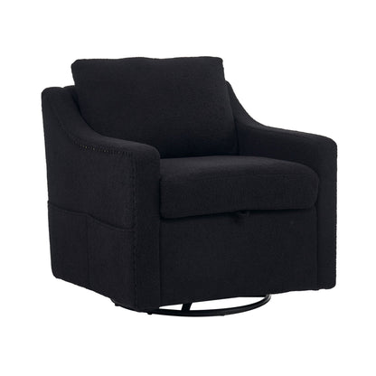Linen Fabric 360° Swivel Accent Chair With Upholstered Back Pillow And Rivet Armrest