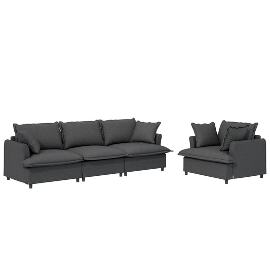 2 Piece Living Room Set With Throw Pillows Sectional Couch Sets, Upholstered 3 Seater Sofa & Armchair 4 Seat - Gray