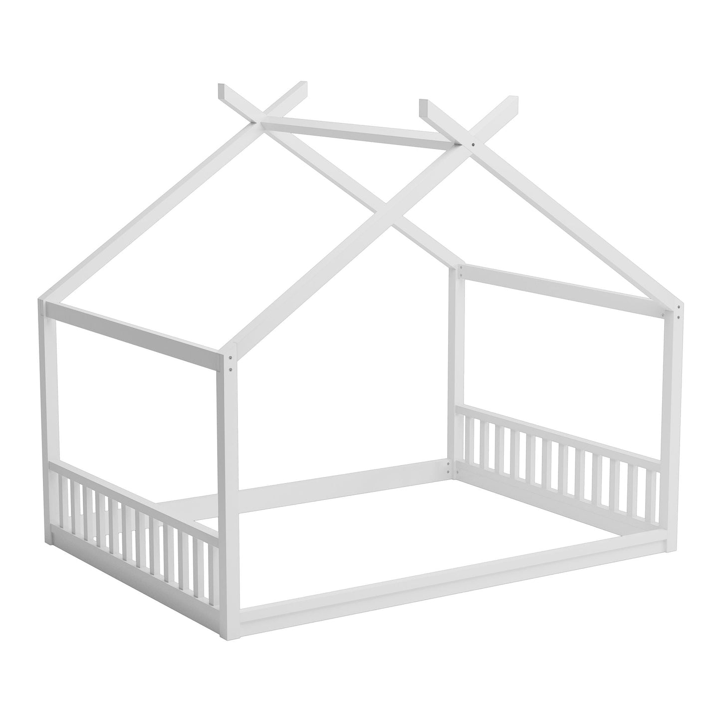 Montessori Style House Bed For Kids, Floor Bed Frame With Headboard And Footboard