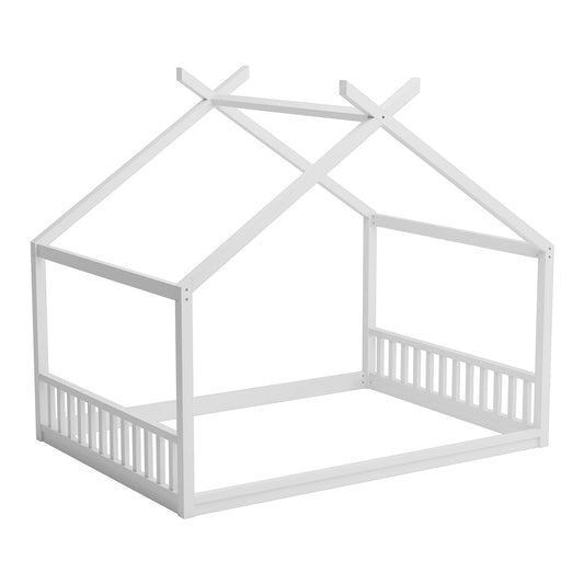 Montessori Style House Bed For Kids, Floor Bed Frame With Headboard And Footboard