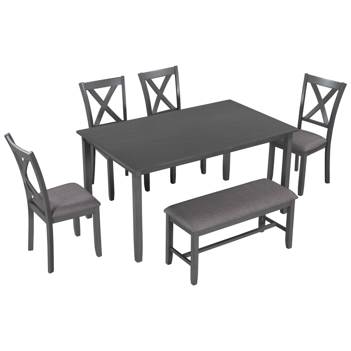 6 Piece Rectangular Dining Table Set With 4 Chairs And Bench