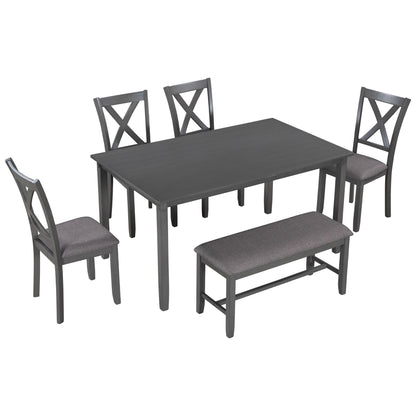 6 Piece Rectangular Dining Table Set With 4 Chairs And Bench