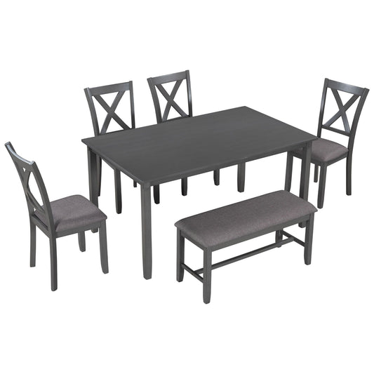 6 Piece Rectangular Dining Table Set With 4 Chairs And Bench