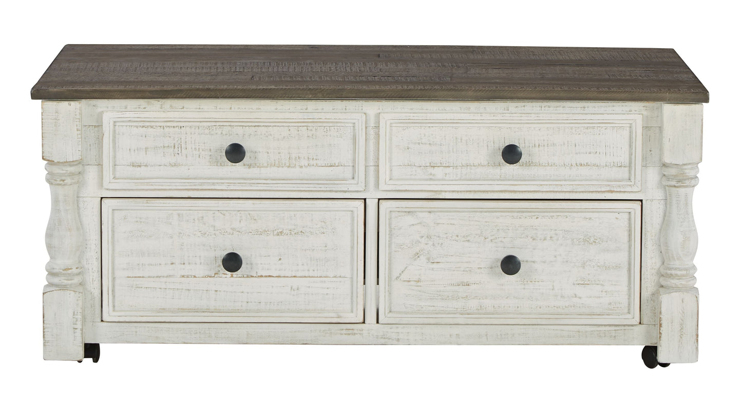 Havalance - Lift Top Cocktail Table with Storage Drawers - White / Gray