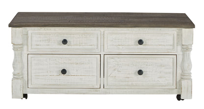 Havalance - Lift Top Cocktail Table with Storage Drawers - White / Gray
