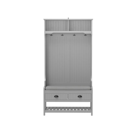 Modern 3 In 1 Hallway Hall Tree With Storage Drawers, Coat Rack, Shoe Rack Bench And Cushion