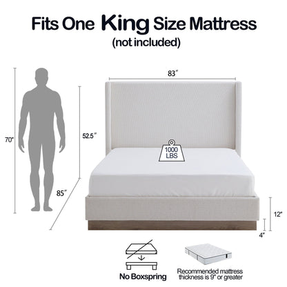 Hosford - Minimalist Upholstered Wingback Bed With Wood Base Platform