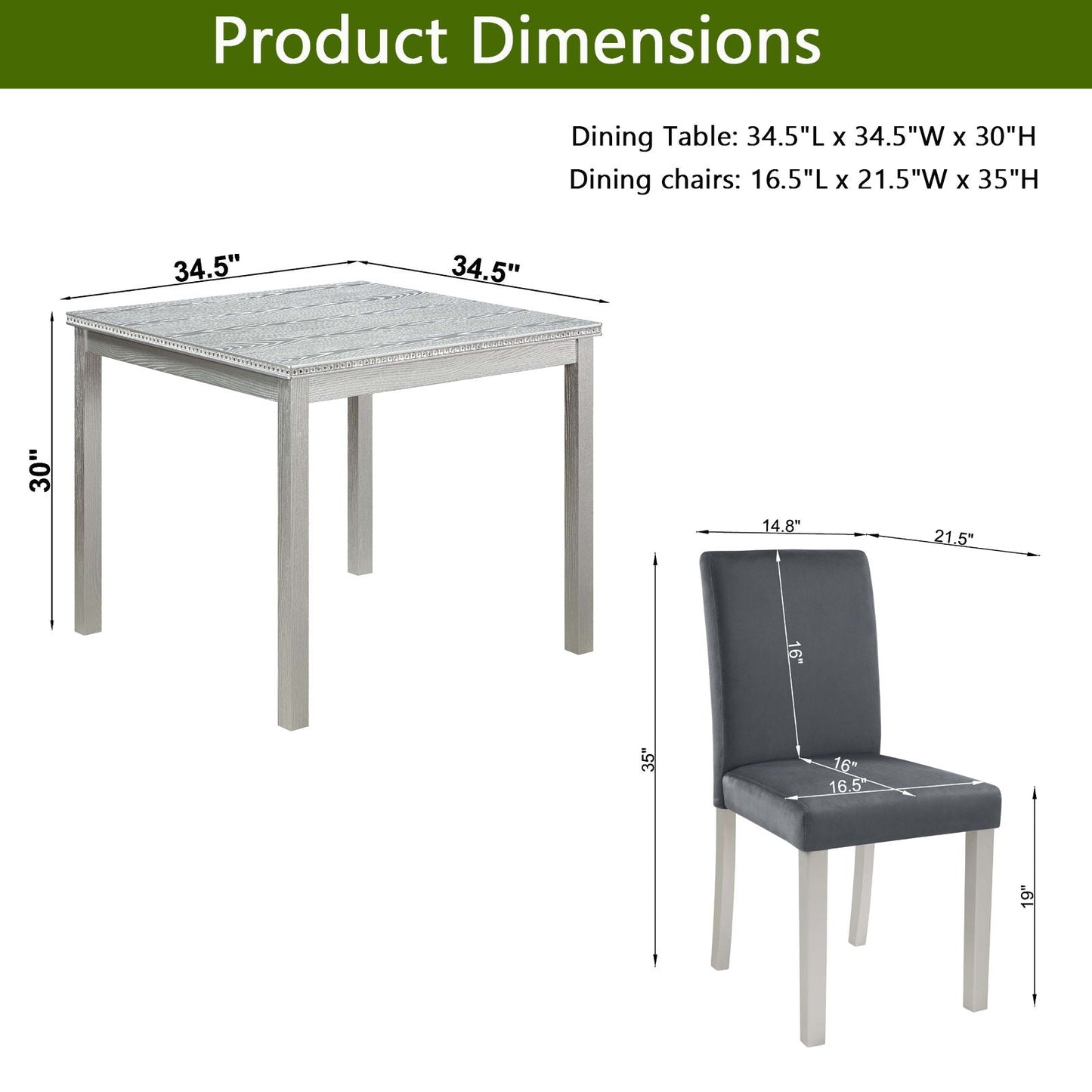 5 Pieces Wooden Dining Table Set, Square Table And 4 Upholstered Chairs