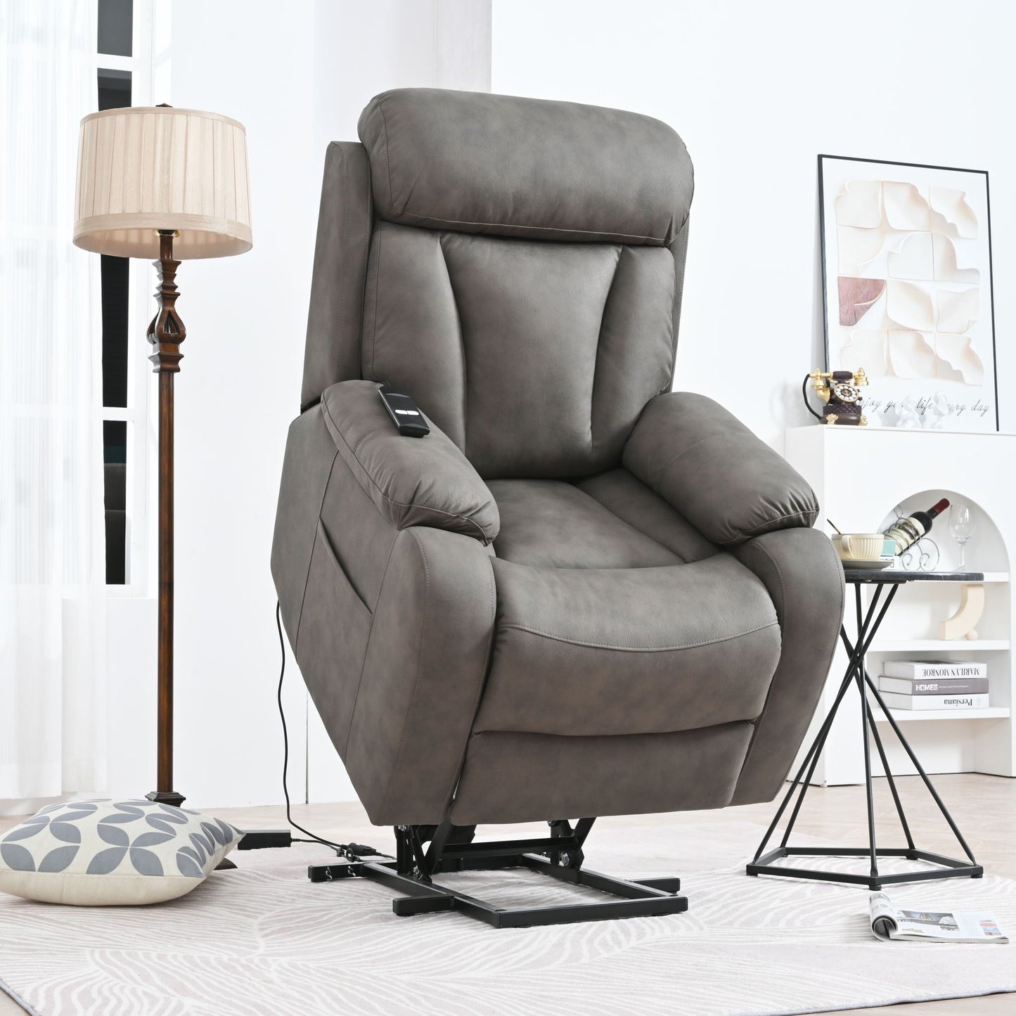 Lift Chair Recliner Power Remote Control Recliner Sofa Relax Soft Chair Anti - Skid Australia Cashmere Fabric Furniture Living Room - Dark Gray