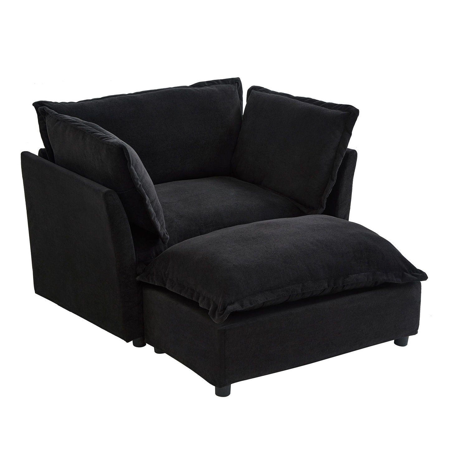 Modern Cozy Upholstered Armchair Sofa With Movable Ottoman