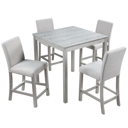 5 Piece Counter Height Table Set, Square Table And 4 Upholstered Chairs