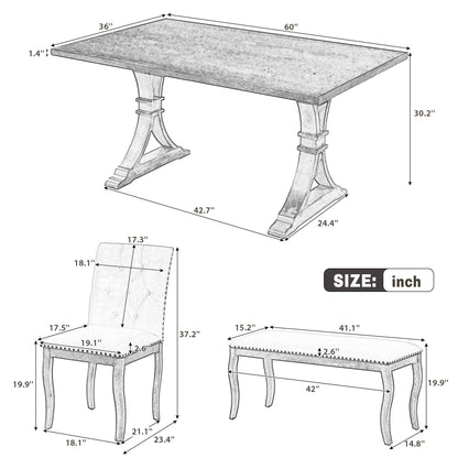 Dining Set With Bench, 6 Piece