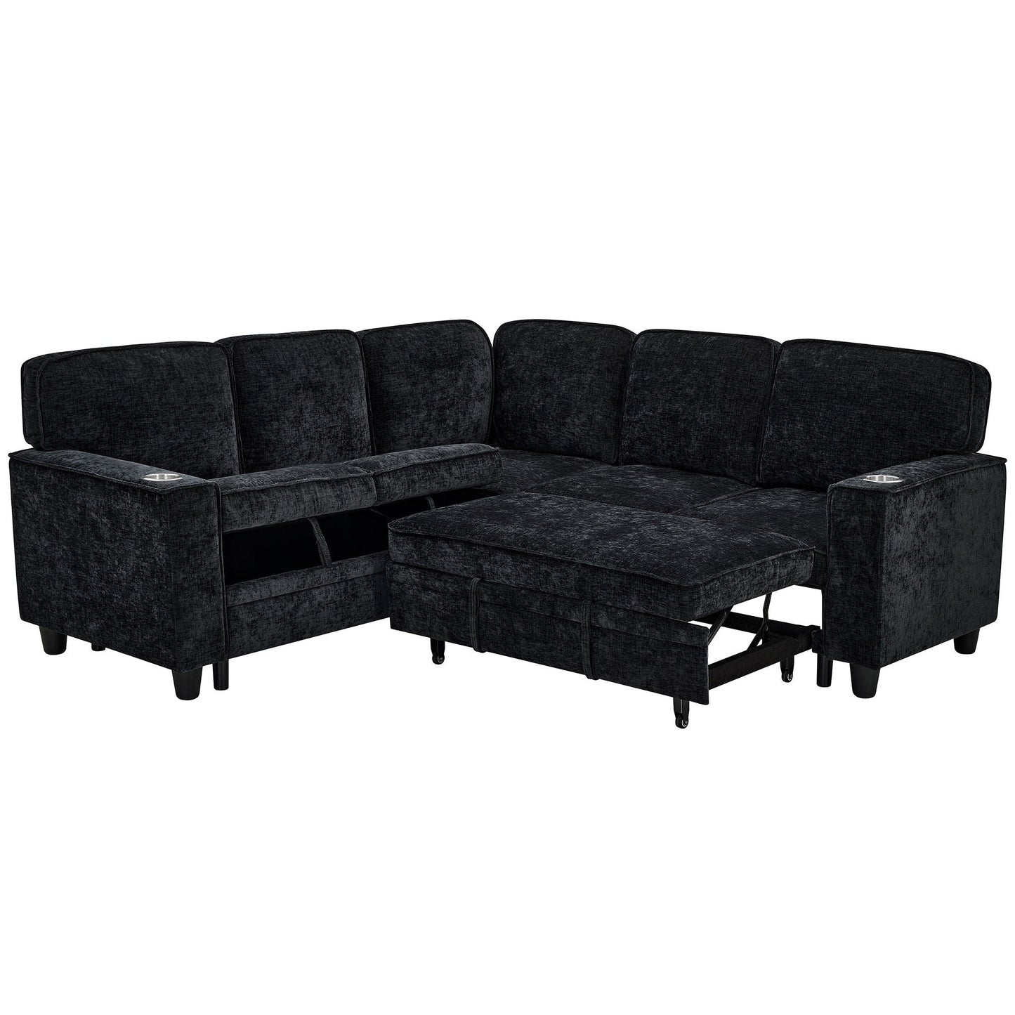L-Shaped Sofa With Pull Out Sofa Bed With USB