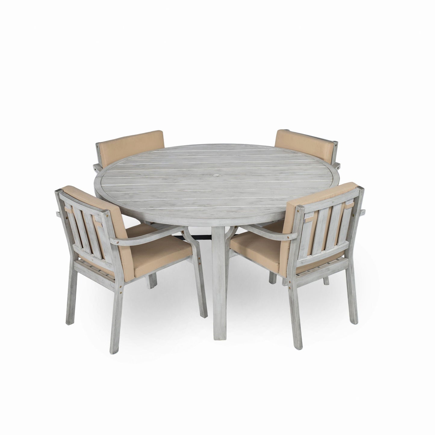 4 Person Outdoor Dining Set With Umbrella Hole And Removable Cushions For Patio - Gray