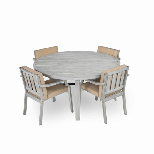 4 Person Outdoor Dining Set With Umbrella Hole And Removable Cushions For Patio - Gray