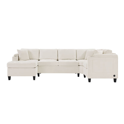U Shaped Sectional Sofa, Corner Living Room Couch With Built In Cup Holders, Storage, USB Ports