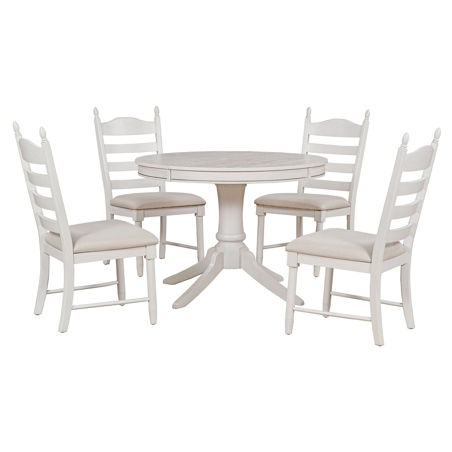 5 Piece Retro Functional Dining Table Set With Extendable Round Table And Upholstered Chairs