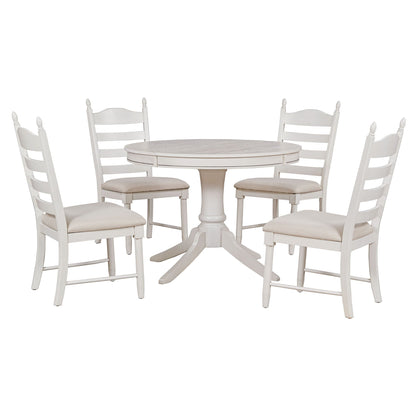 5 Piece Retro Functional Dining Table Set With Extendable Round Table And Upholstered Chairs