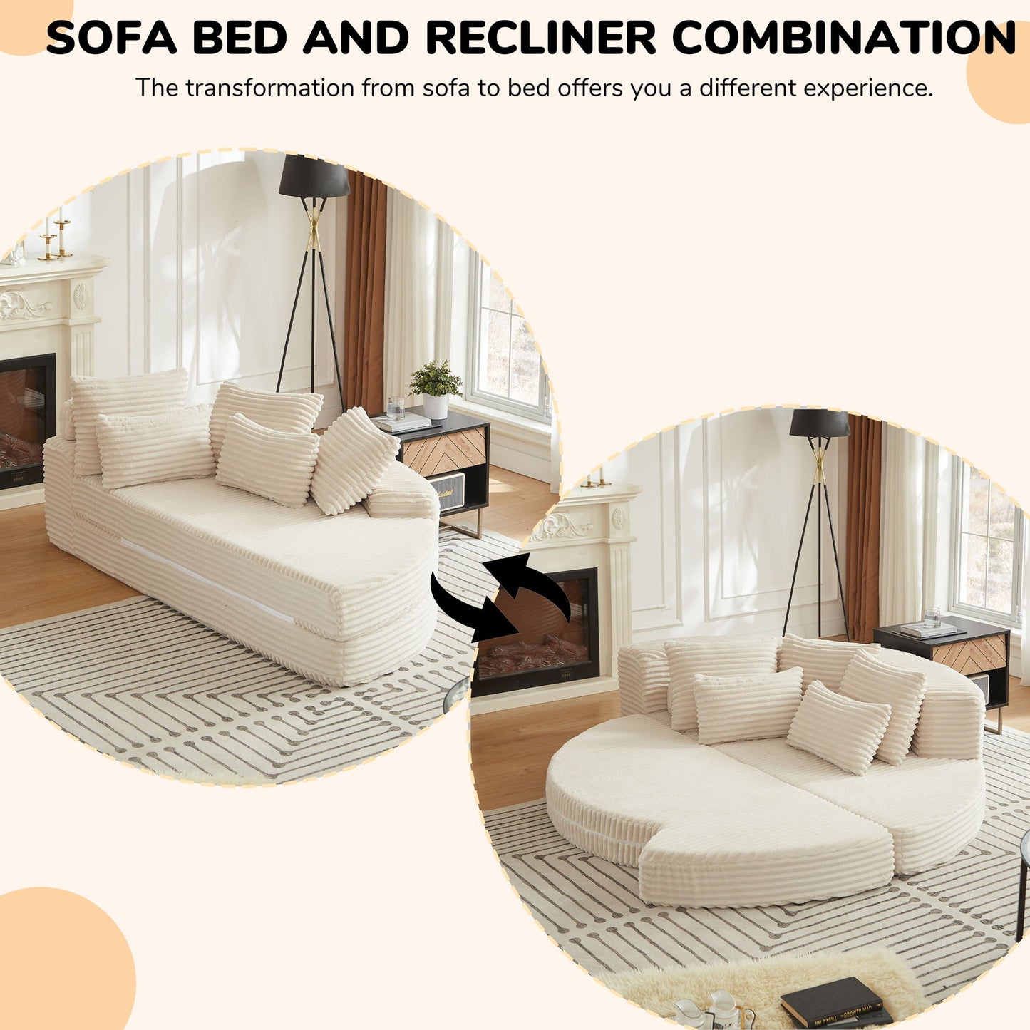 Semi Circular 2 In 1 Sofa Bed With Neck Pillow