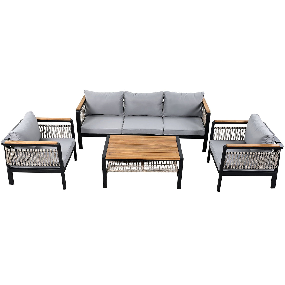 4 Pieces Outdoor Sectional Sofa Set 5 Person Patio Seating Group Outdoor Conversation Set With Cushions And A Coffee Table For Patios