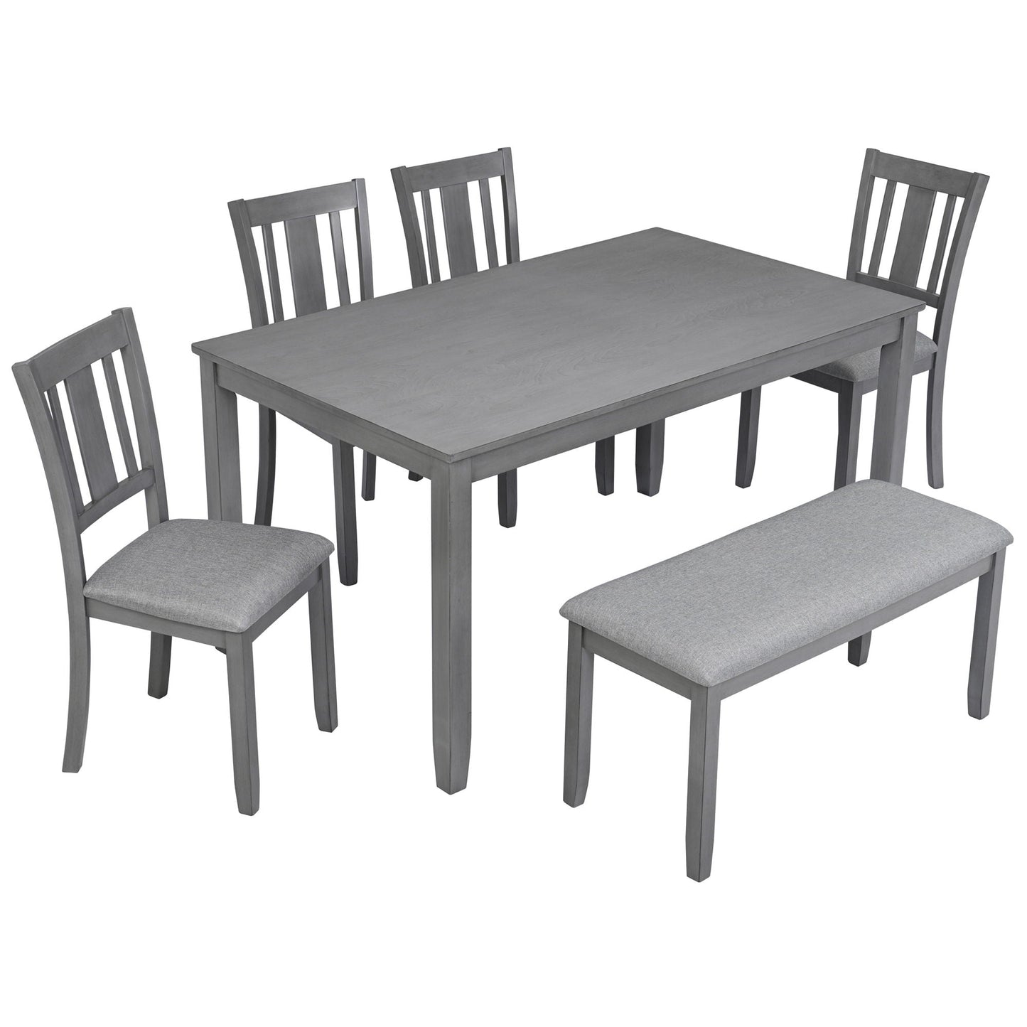 6 Pieces Kitchen Dining Set, Rectangular Wooden Dining Table With 4 Upholstered Chairs And A Bench