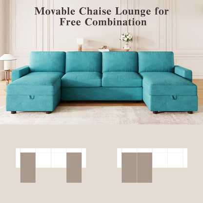 Convertible Sectional Sofa With Storage Chaise Lounges And USB Ports